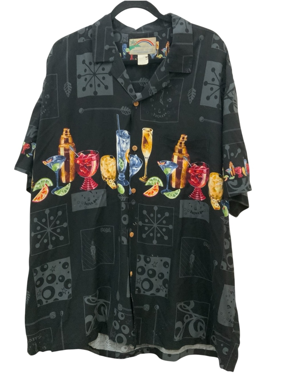 Paradise Found Black Cocktail Print Camp Shirt - Relaxed Button-Down XL